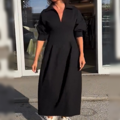 Damen Midikleid mit V-Ausschnitt und Kragen