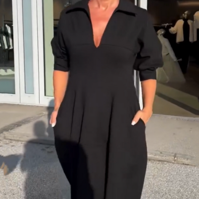 Damen Midikleid mit V-Ausschnitt und Kragen