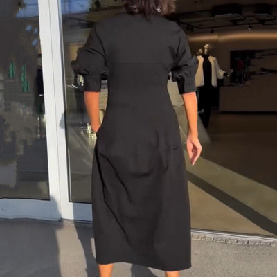 Damen Midikleid mit V-Ausschnitt und Kragen